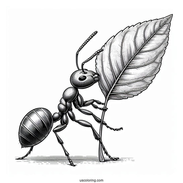 Realistic Ant Coloring Page Carrying A Leaf
