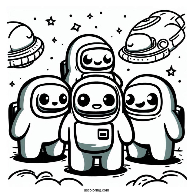 Coloring Page of Crewmates in Space