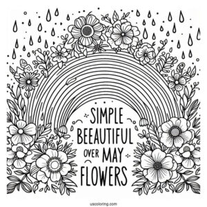 Rainbow Over April Coloring Page Showers Bring May Flowers Words Kids