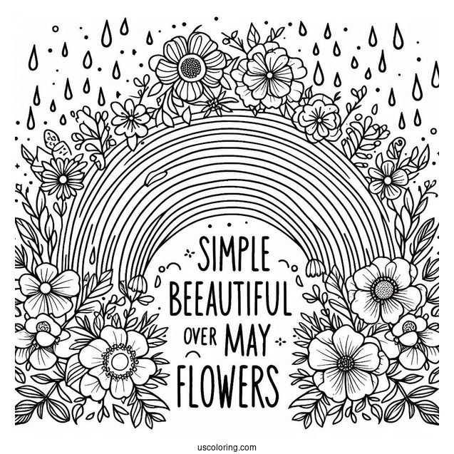 Rainbow Over April Coloring Page Showers Bring May Flowers Words Kids