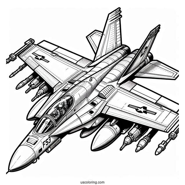 F18 US Army Jet Coloring Sheet