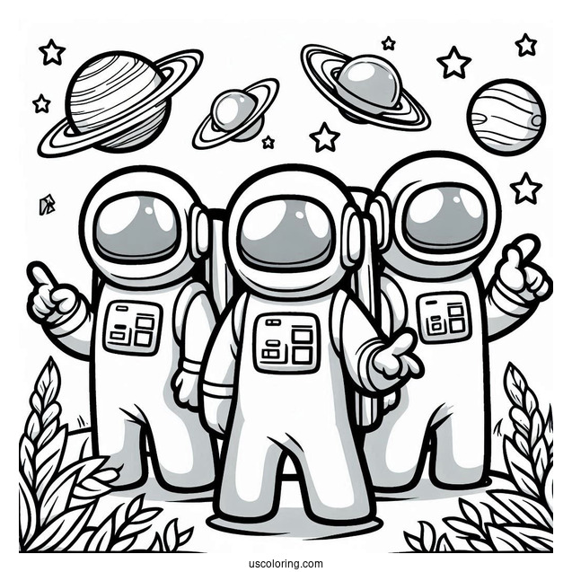 Coloring Page of Crewmates in Space