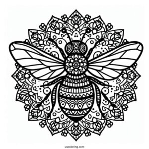 Beautiful Bee Animal Mandala Coloring Page