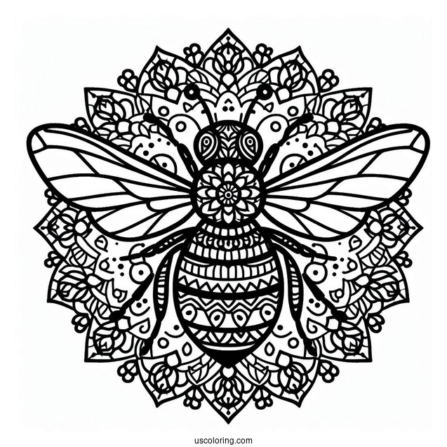 Beautiful Bee Animal Mandala Coloring Page