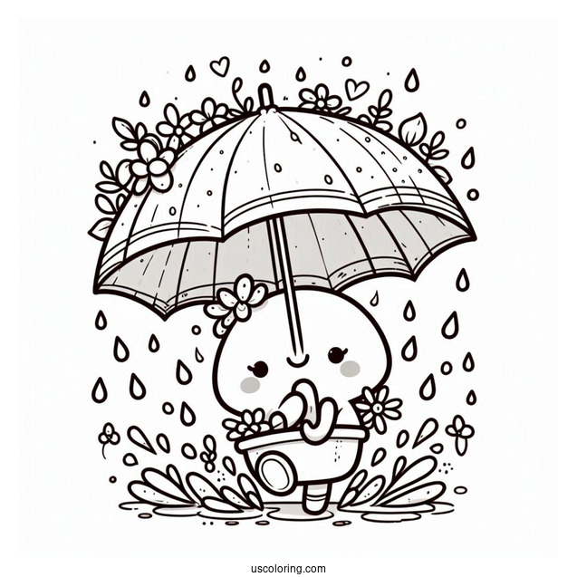 Cartoon Umbrella Under April Coloring Page Shower