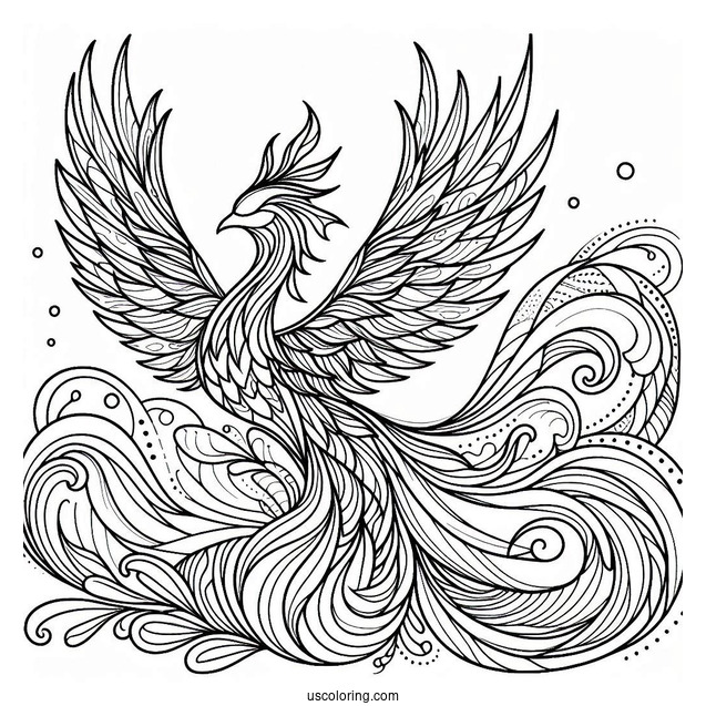 Majestic Phoenix Abstract Coloring Page