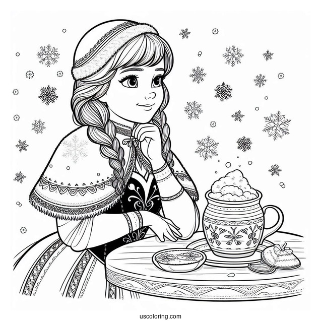 Detailed Anna In Winter Coloring Page