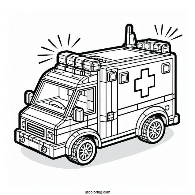 Detailed Lego Ambulance Coloring Page