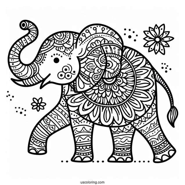 Simple Walking Elephant Animal Mandala Coloring Page