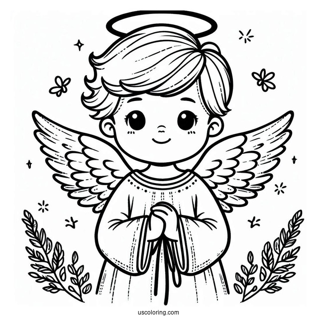 Heavenly Angel Boy With Halo To Color
