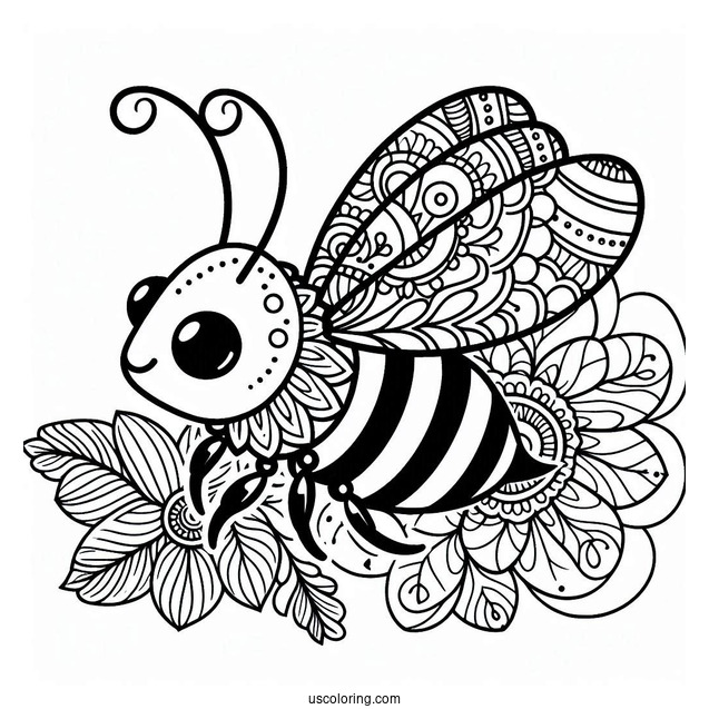 Beautiful Bee Animal Mandala Coloring Page