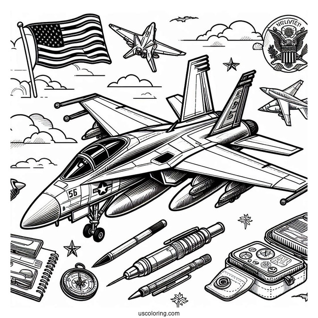 F18 US Army Jet Coloring Sheet