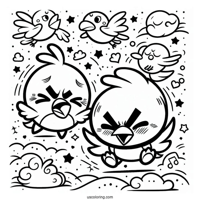 Coloring Page Of Kawaii Angry Birds Blues