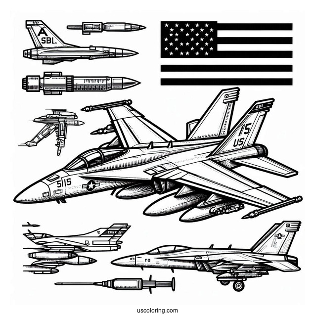 F18 US Army Jet Coloring Sheet
