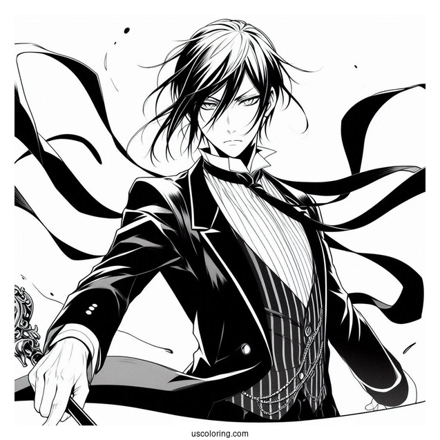 Black Butler Anime Sebastian Fighting Coloring In