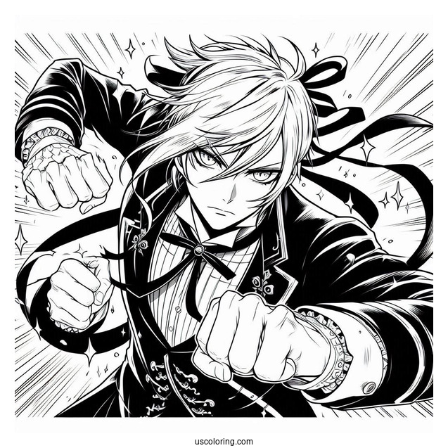Black Butler Anime Sebastian Fighting Coloring In
