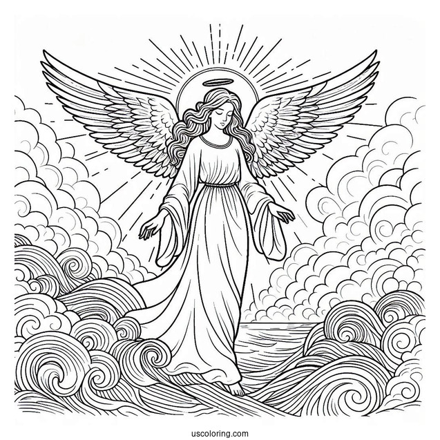 Eternal Angel In Heaven Coloring Page