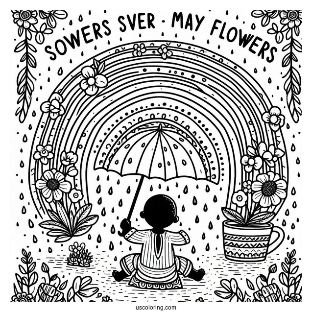 Rainbow Over April Coloring Page Showers Bring May Flowers Words Kids