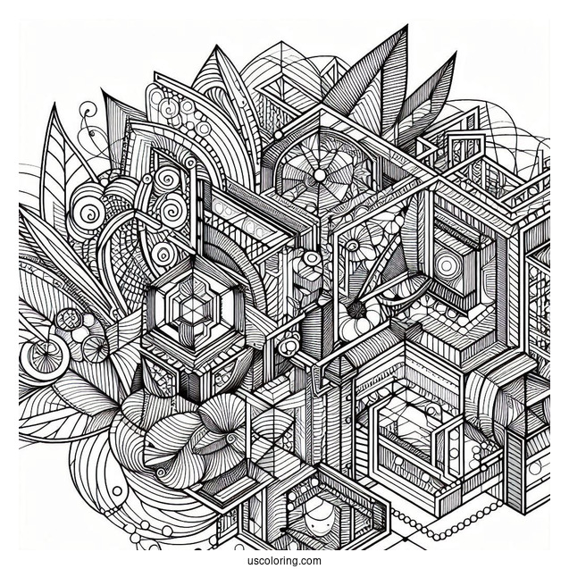 Complex Geometric Abstract Coloring Page