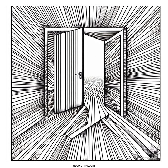 Expanding Doorway With Diagonal Floor Abstract Coloring Page