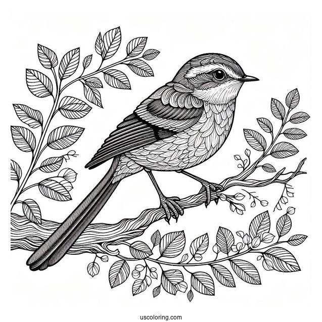 Realistic Bird Perched On A Tree Branch Animal Mandala Coloring Page