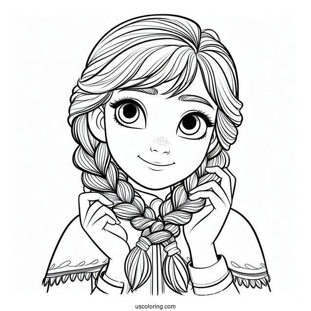 Simple Anna Holding Braids Coloring Sheet