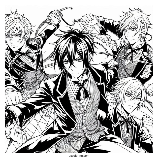 Black Butler Anime Sebastian Fighting Coloring In