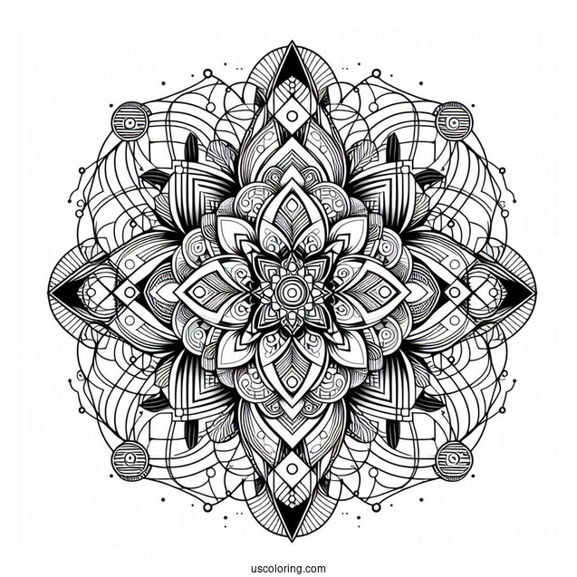 Complex Geometric Abstract Coloring Page