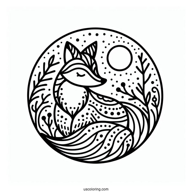 Fox In Nature Abstract Coloring Page For Kids