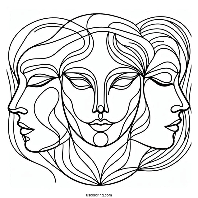 Three Faces Abstract Coloring Page