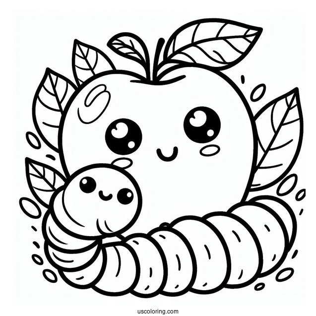 Worm In Apple Coloring Sheet For Preschoolers