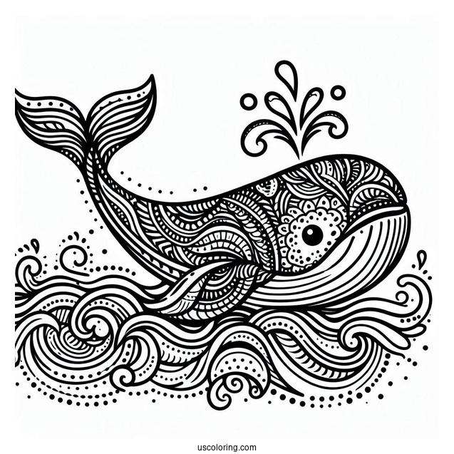 Whale Surfacing From The Waves Animal Mandala Coloring Page