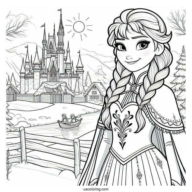 Anna Standing In Front Of Elsa s Winter Castle Coloring Sheet