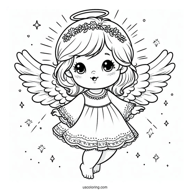 Cute Baby Angel In Heaven To Color