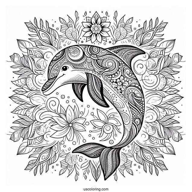Floral Dolphin Animal Mandala Coloring Page