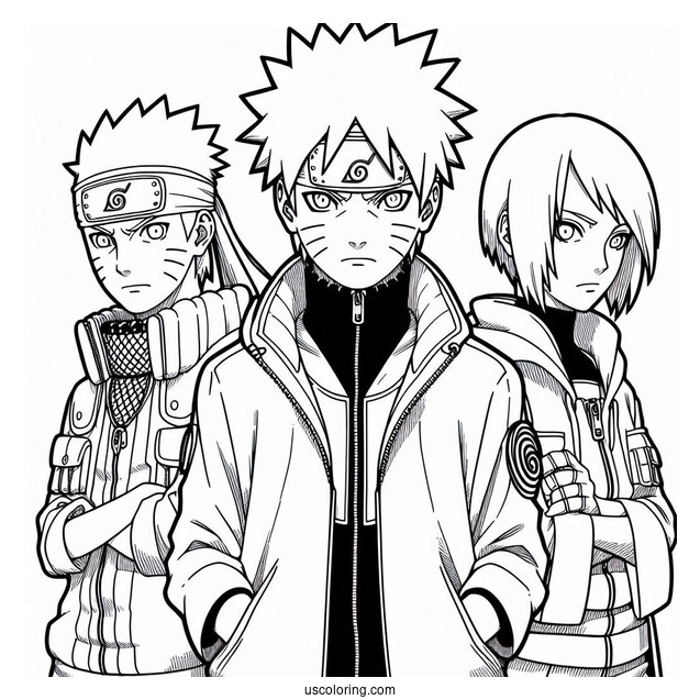 Naruto Team Seven With Iruka Coloring In