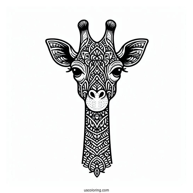 Elegant Giraffe Head Animal Mandala Coloring Page