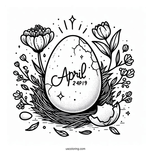 April Coloring Page Brings New Beginnings Around A Hatching Egg