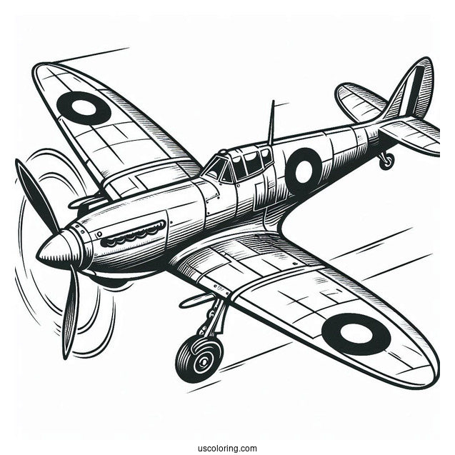 Spitfire Plane Coloring Page For Kids