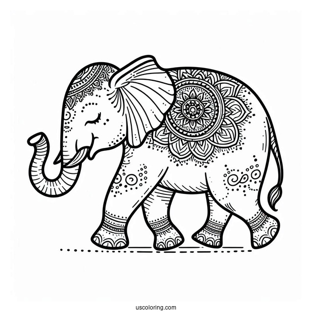 Simple Walking Elephant Animal Mandala Coloring Page