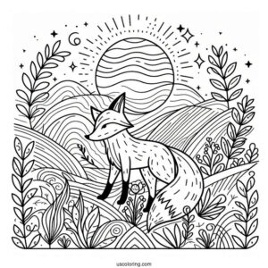 Fox In Nature Abstract Coloring Page For Kids
