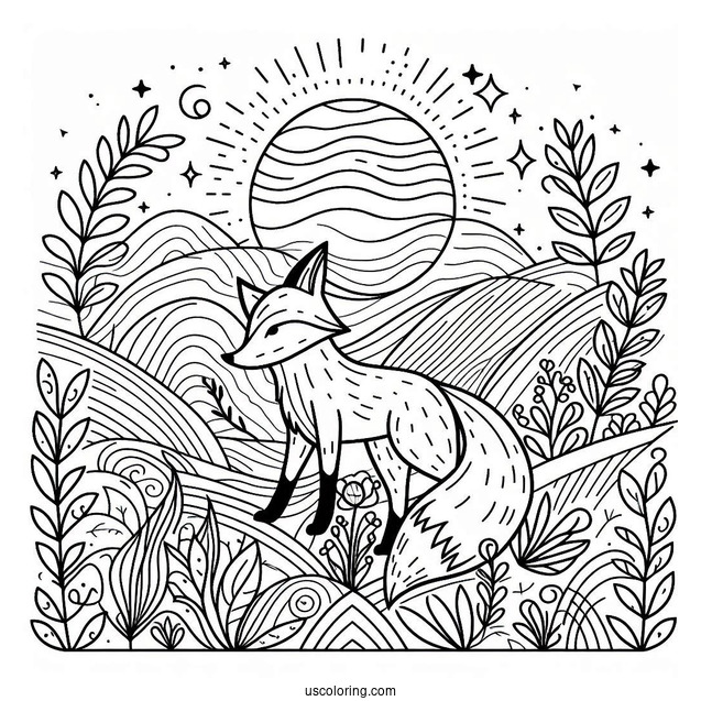 Fox In Nature Abstract Coloring Page For Kids