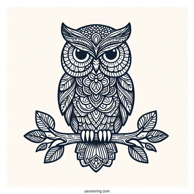 Owl Perched On A Tree Animal Mandala Coloring Page
