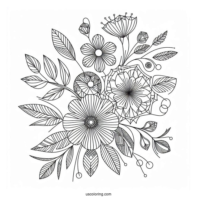 Flowers And Geometric Abstract Coloring Page
