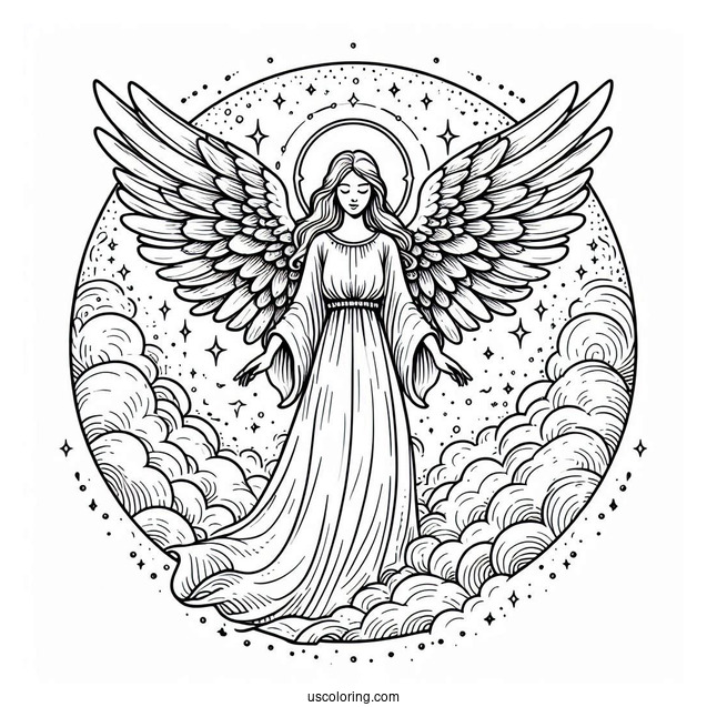 Eternal Angel In Heaven Coloring Page