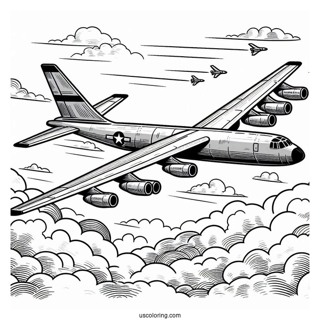 B52 Plane Flying In The Clouds