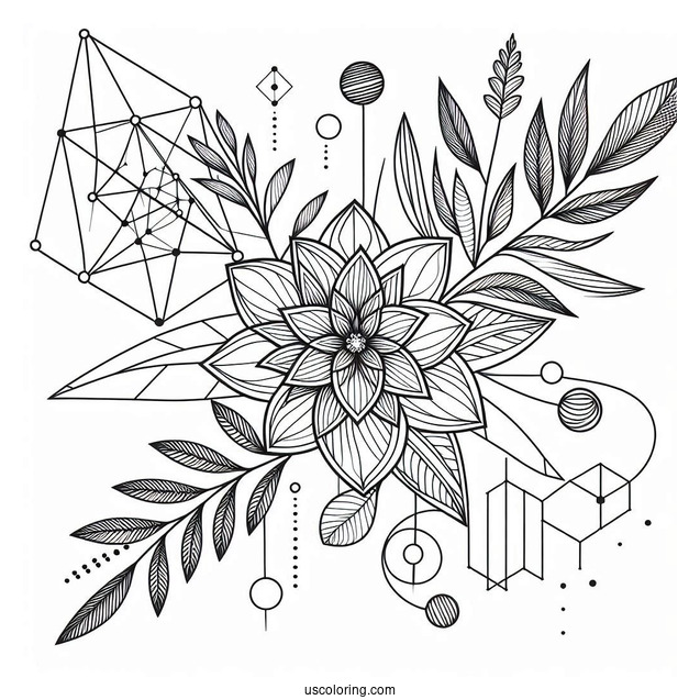 Flowers And Geometric Abstract Coloring Page