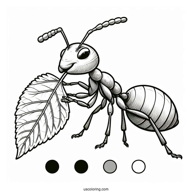 Realistic Ant Coloring Page Carrying A Leaf