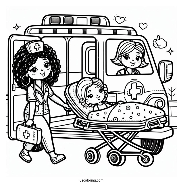 Ambulance Coloring Page Dropping Off Patient At Hospital For Kids