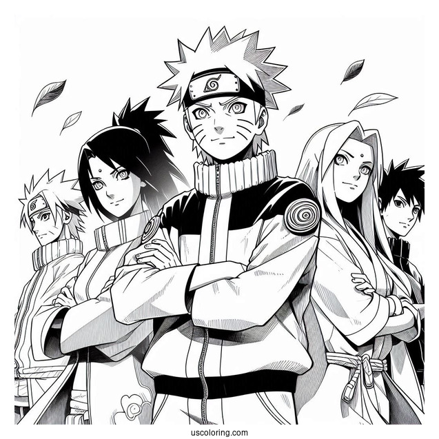 Naruto Team Seven With Iruka Coloring In